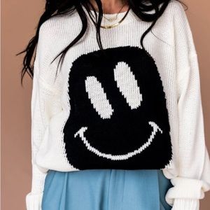 NWT Dressed in LALA “A Whole Mood Sweater” White | Smiley Face Winter Sweater 😊
